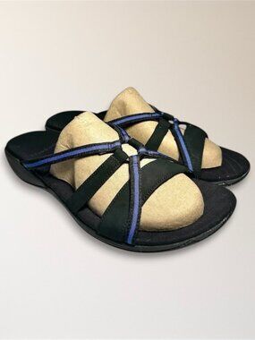 Merrell 11‎ Black Blue Camellia Slide Performance Sandals Comfort Walking J35580